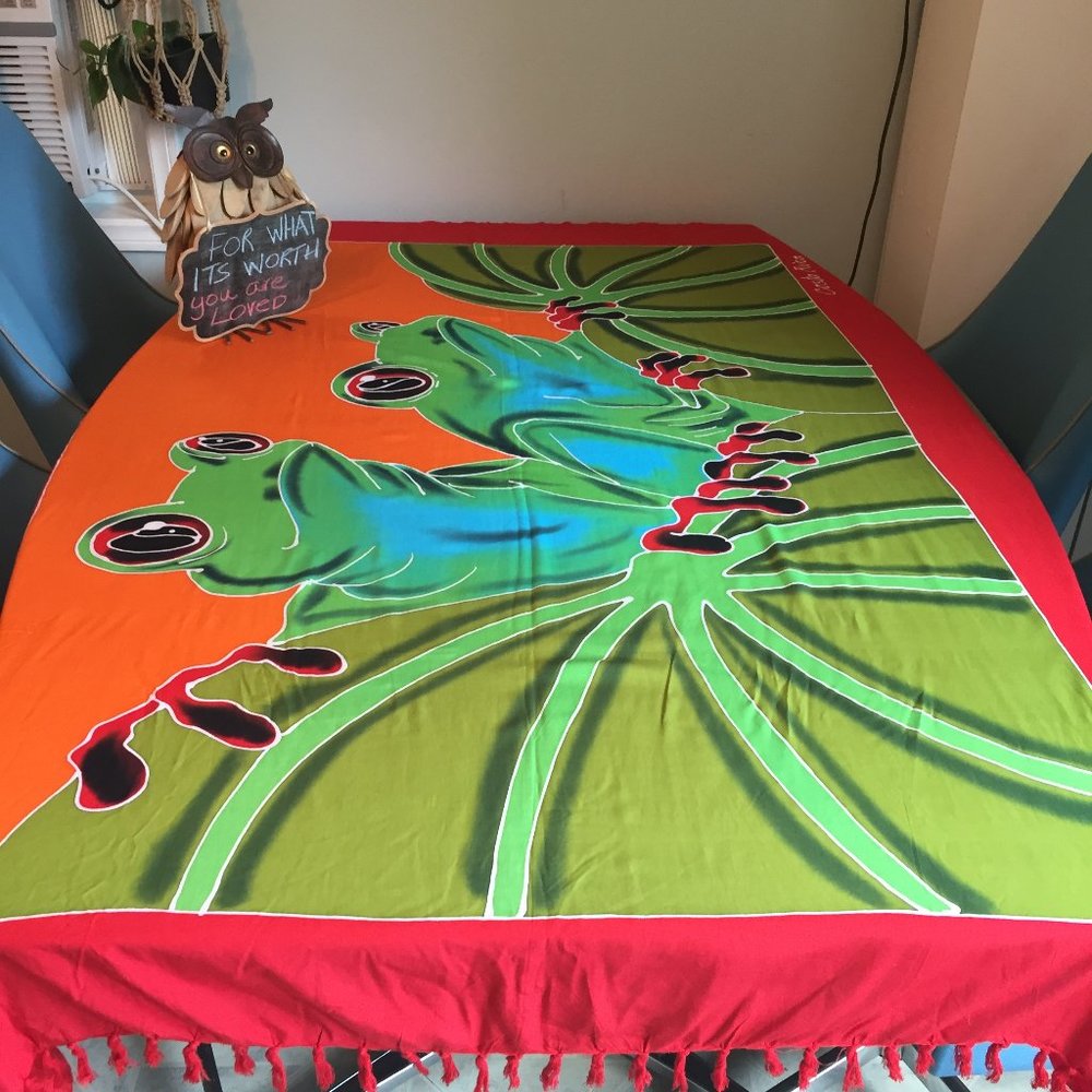 Pura Vida Costa Rica Frog Sarong Wrap Swim Beach Cover Up Orange Green OS